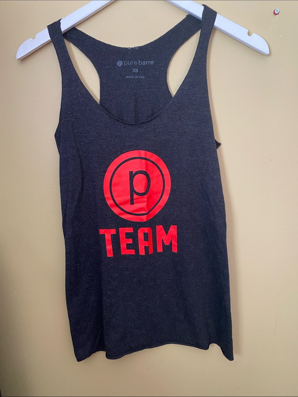 Pure Barre Black Racerback Tank with Red 'p' Logo and TEAM Graphic -XS